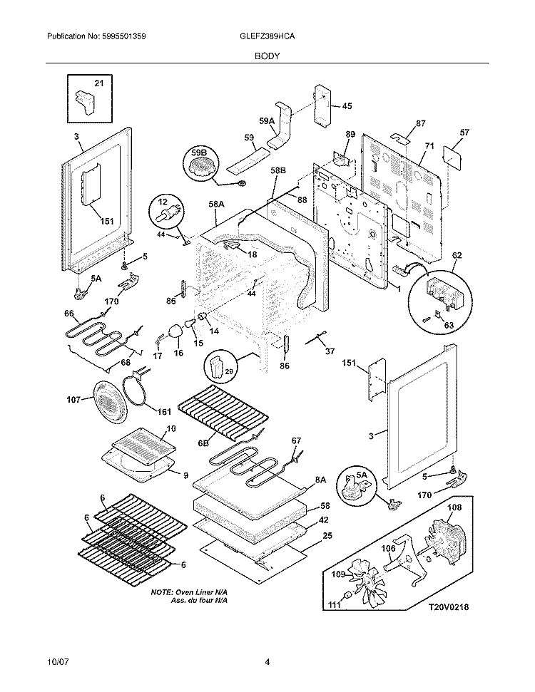 BODY Diagram and Parts List for GLEFZ389HCA  Frigidaire Range