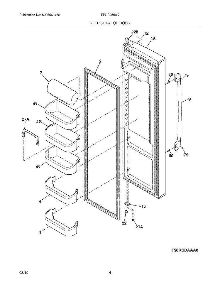 REFRIGERATOR DOOR Diagram and Parts List for FPHS2699KF2  Frigidaire Refrigerator