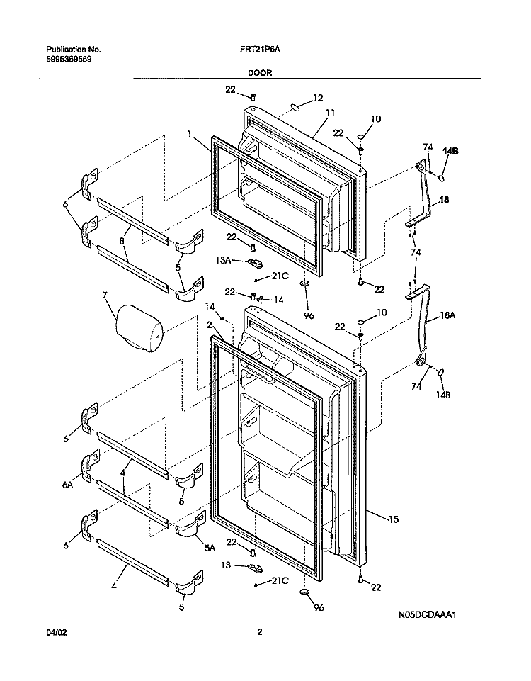 DOOR Diagram and Parts List for FRT21P6BSB0  Frigidaire Refrigerator