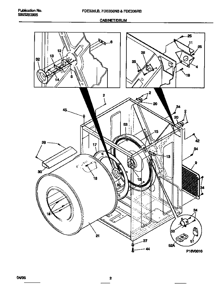 CABINET / DRUM Diagram and Parts List for FDE336NBS2  Frigidaire Dryer