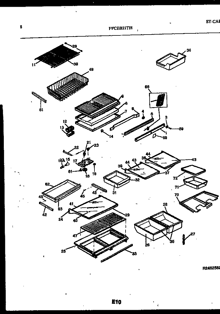 SHELVES AND SUPPORTS Diagram and Parts List for FPCEB21TISB0  Frigidaire Refrigerator