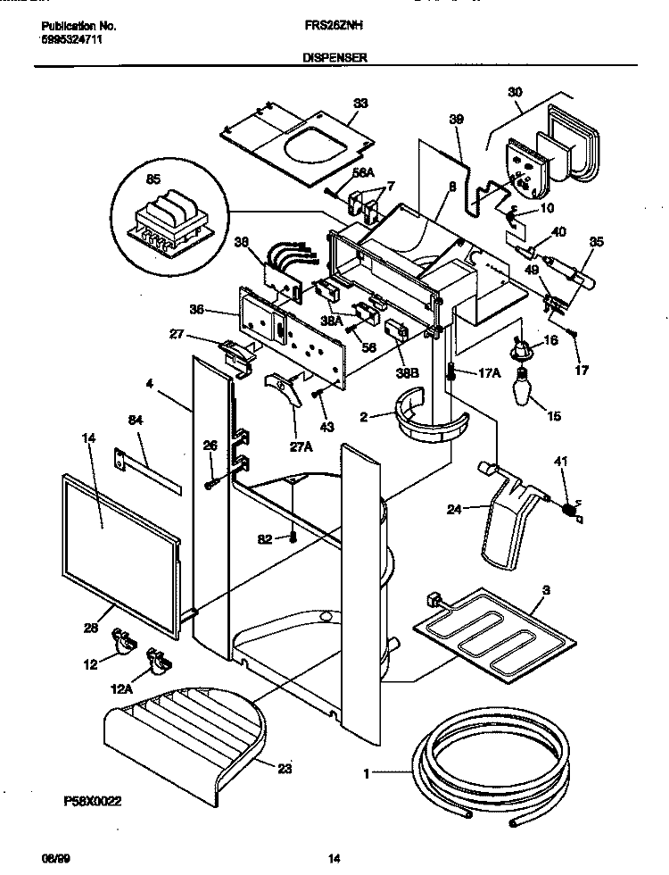 ICE DISPENSER Diagram and Parts List for FRS26ZNHB0  Frigidaire Refrigerator