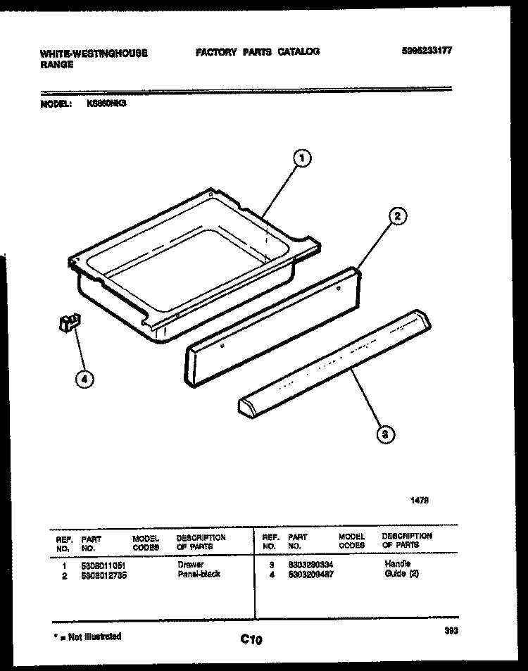 DRAWER PARTS Diagram and Parts List for KS860NKW3  Frigidaire Range