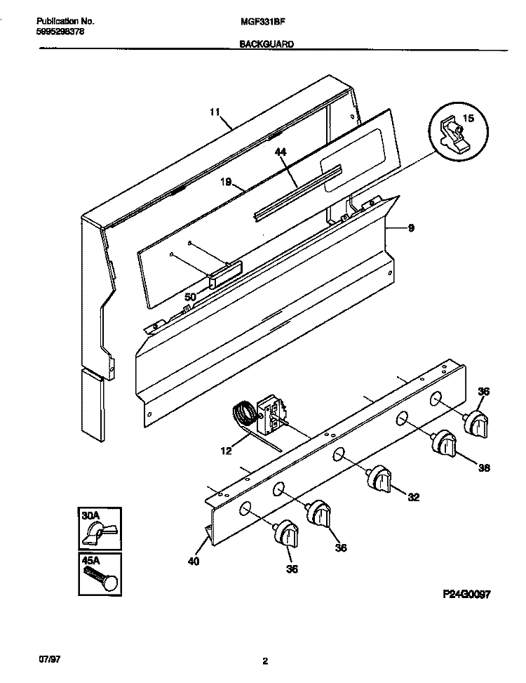 BACKGUARD Diagram and Parts List for MGF331BFDA  Frigidaire Range