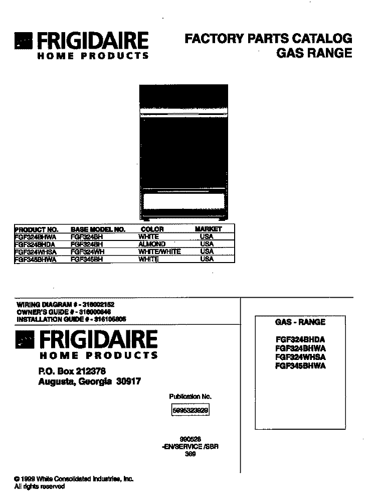COVER Diagram and Parts List for FGF324BHDA  Frigidaire Range