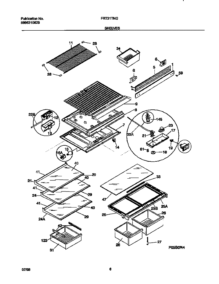 SHELVES Diagram and Parts List for FRT21TNGW0  Frigidaire Refrigerator
