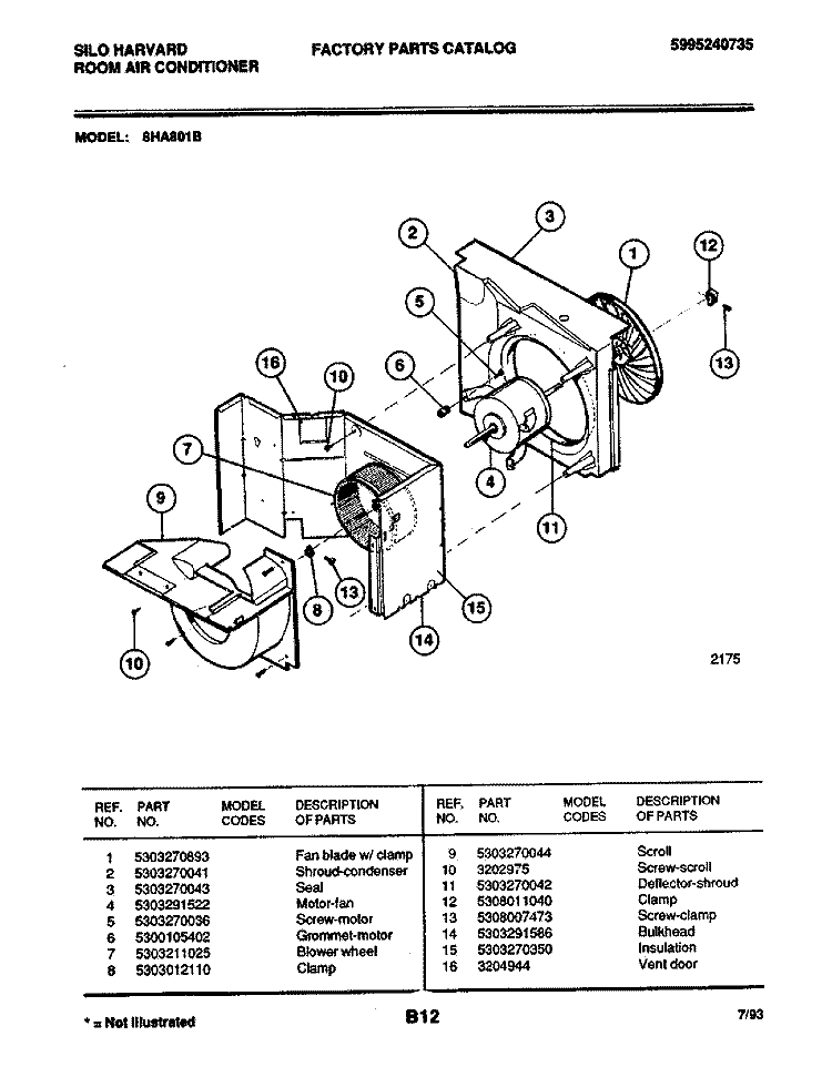 MOTOR / FAN Diagram and Parts List for 8HA80B  Frigidaire Air Conditioner