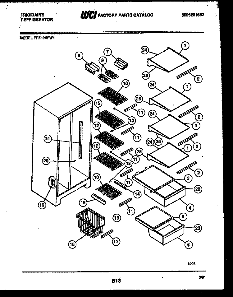 SHELVES AND SUPPORTS Diagram and Parts List for FPZ19VFW1  Frigidaire Refrigerator