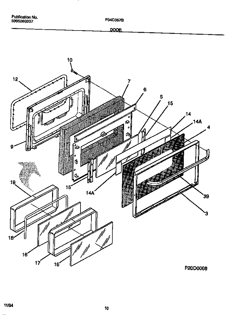 DOOR Diagram and Parts List for F04C367BTA  Frigidaire Range