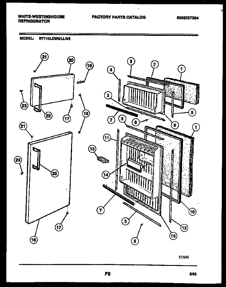 DOOR PARTS Diagram and Parts List for RT114LLW6  Frigidaire Refrigerator