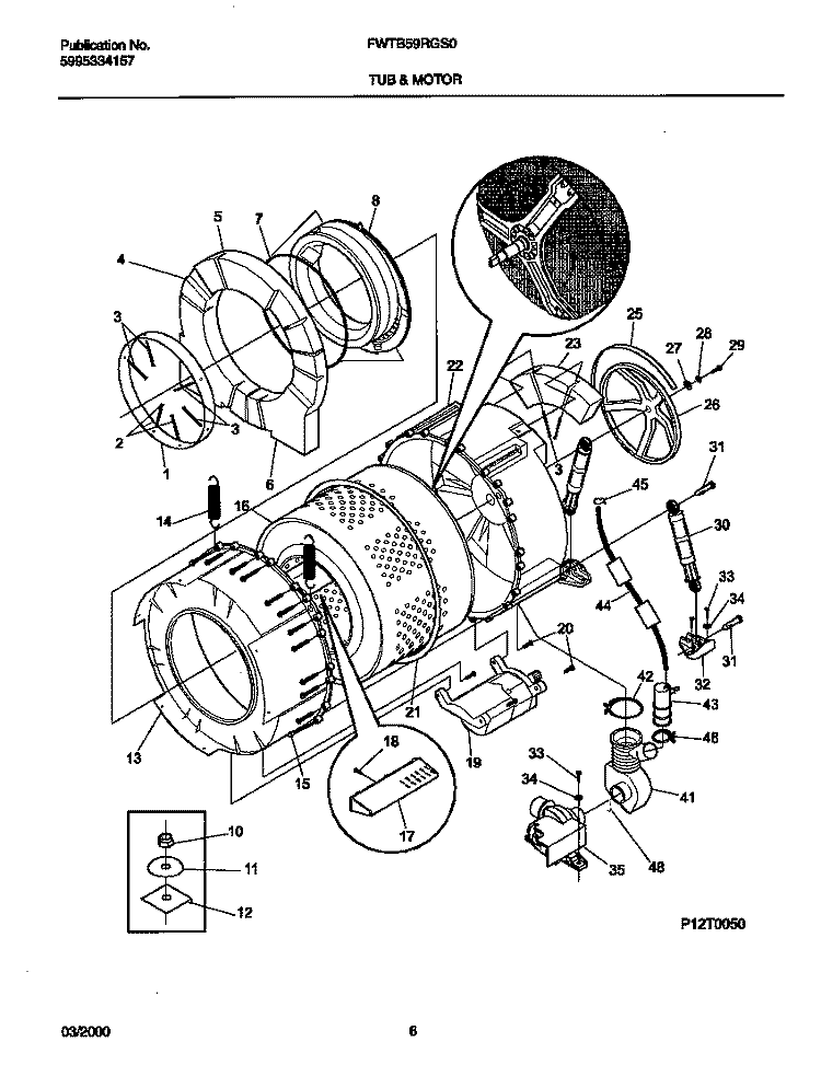 P12T0050 WSHR TUB, MOTOR Diagram and Parts List for FWTB59RGS0  Frigidaire Washer