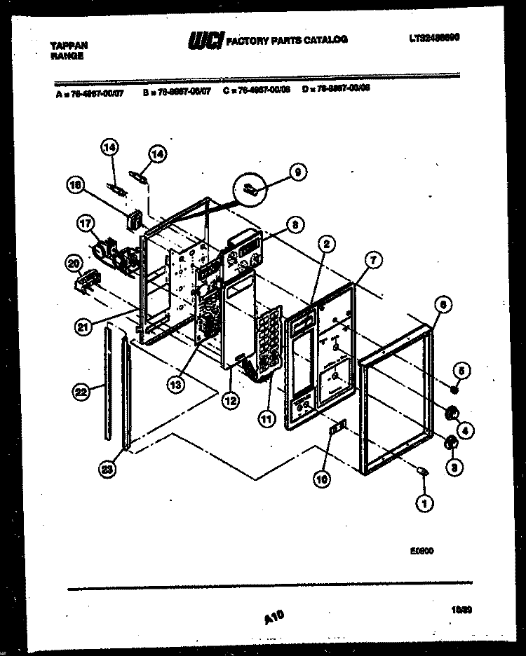 CONTROL PANEL Diagram and Parts List for 76-4967-00-07  Tappan Microwave Oven Combo