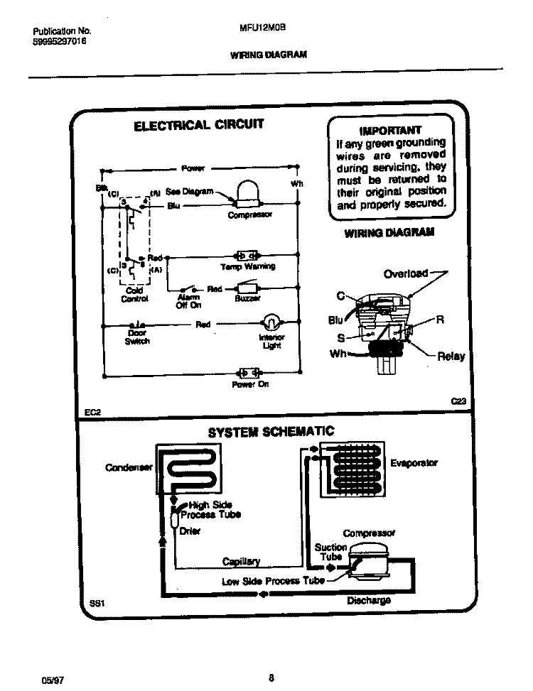 WIRING DIAGRAM Diagram and Parts List for MFU12M0BW4  Frigidaire Freezer