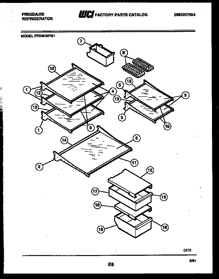 SHELVES AND SUPPORTS Diagram and Parts List for FPEM18FL1  Frigidaire Refrigerator