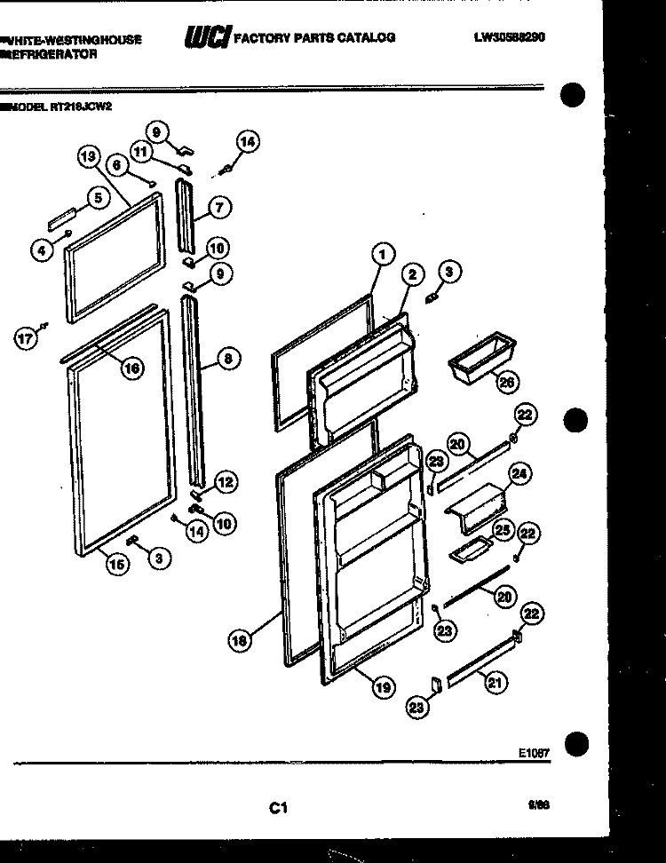 DOOR PARTS Diagram and Parts List for RT218JCH2  Frigidaire Refrigerator