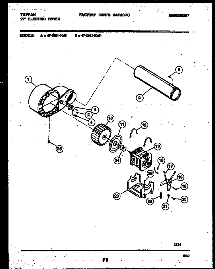 BLOWER AND DRIVE PARTS Diagram and Parts List for 47-2151-00-01  Tappan Dryer