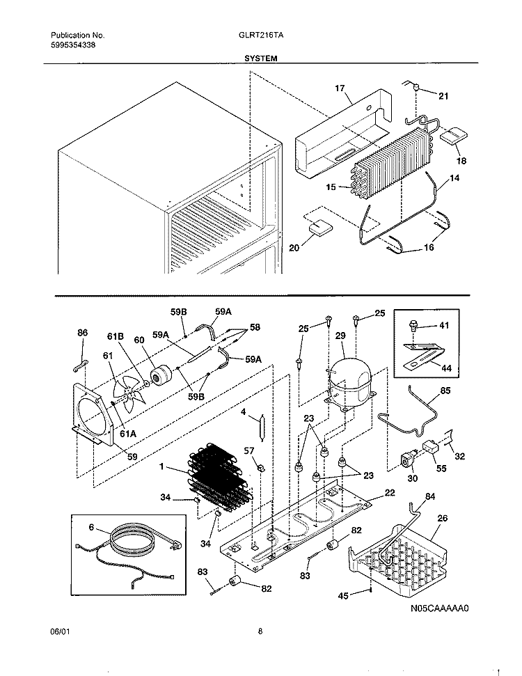 SYSTEM Diagram and Parts List for GLRT216TAQ0  Frigidaire Refrigerator