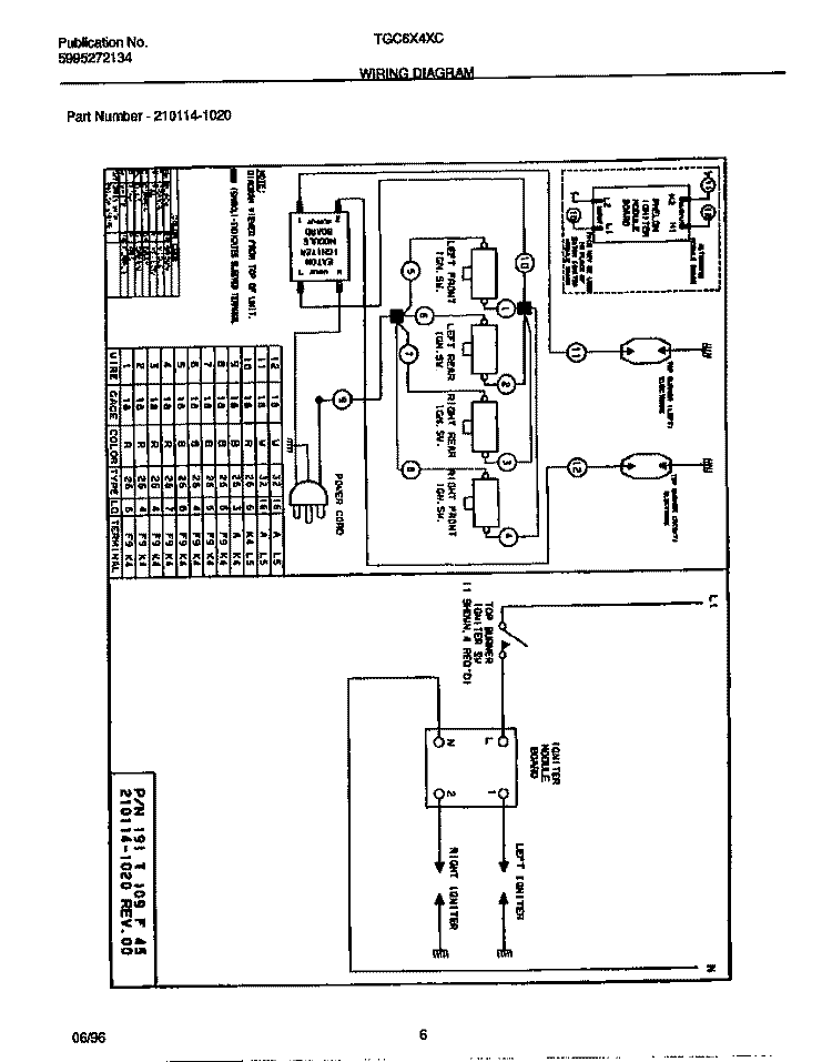 WIRING DIAGRAM Diagram and Parts List for TGC6X4XCCA  Tappan Cooktop