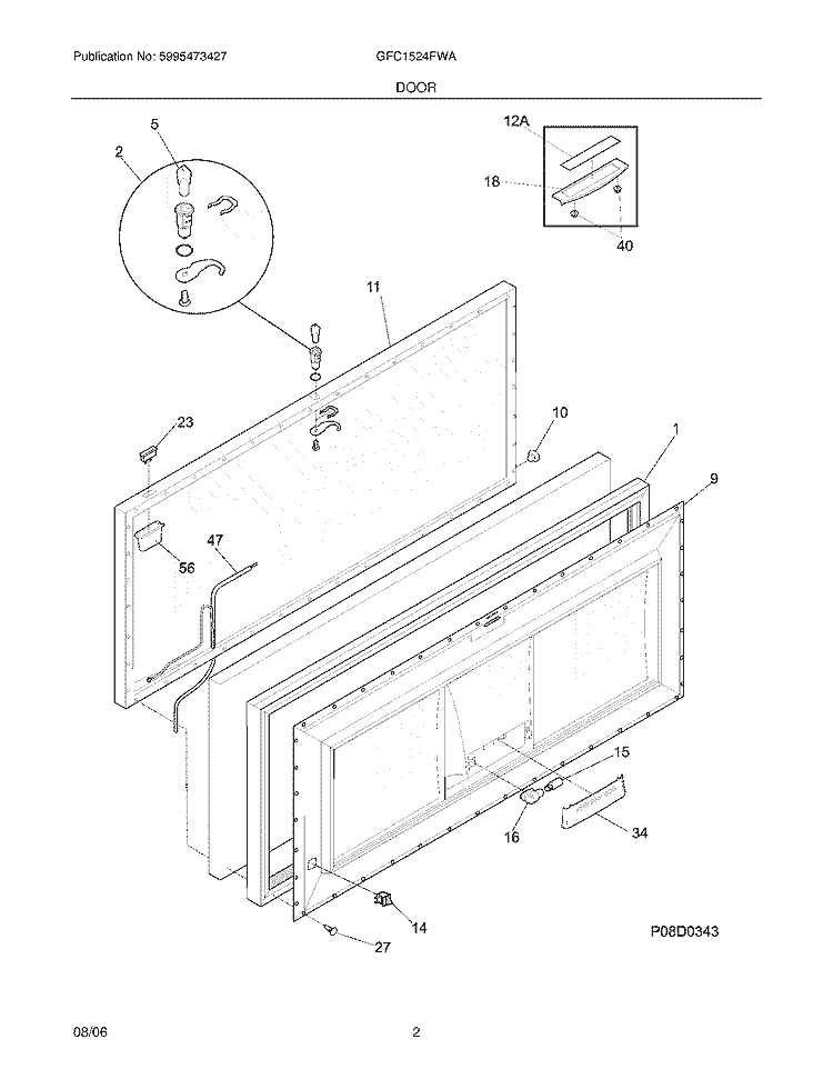 DOOR Diagram and Parts List for GFC1524FWA  Gibson Freezer