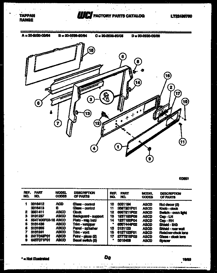 BACKGUARD Diagram and Parts List for 30-2538-66-05  Tappan Range