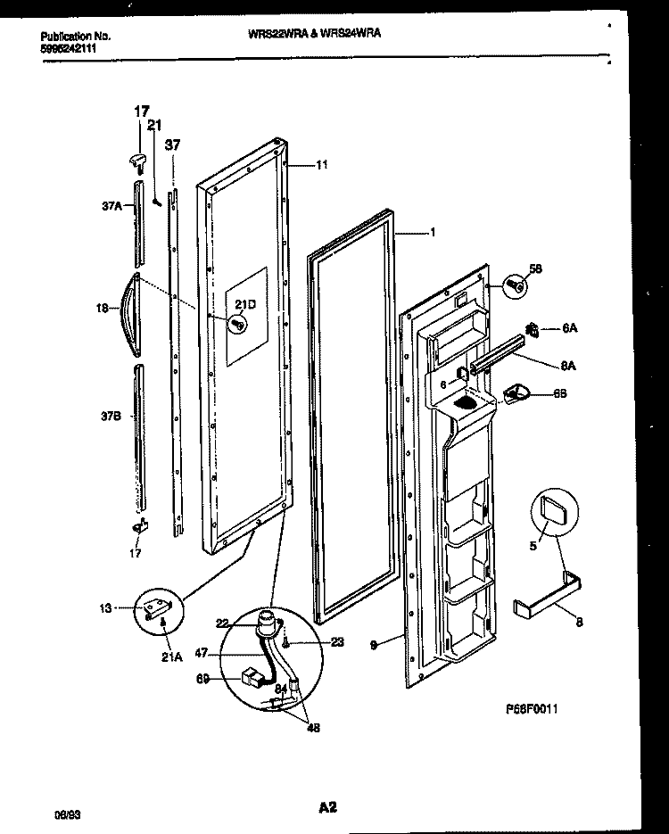 FREEZER DOOR PARTS Diagram and Parts List for WRS24WRAW1  Frigidaire Refrigerator