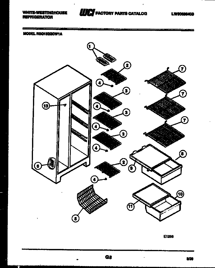 SHELVES AND SUPPORTS Diagram and Parts List for RSG192GCH1A  Frigidaire Refrigerator
