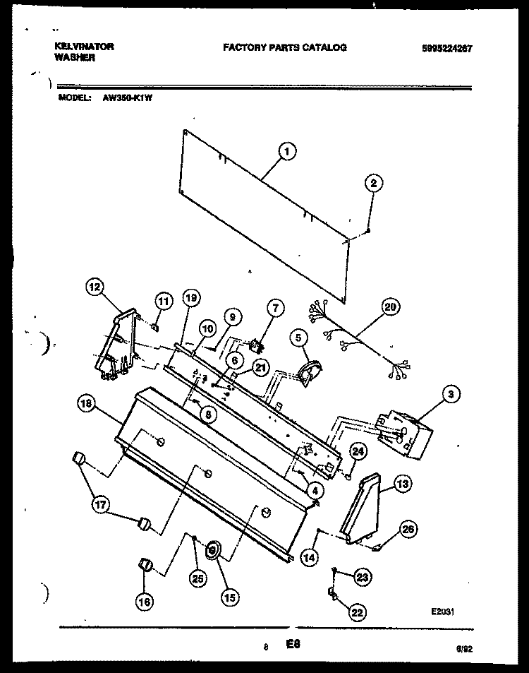 CONSOLE AND CONTROL PARTS Diagram and Parts List for AW350-K1L  Kelvinator Washer