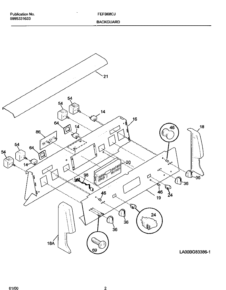 BACKGUARD Diagram and Parts List for FEFB68CJSA  Frigidaire Range