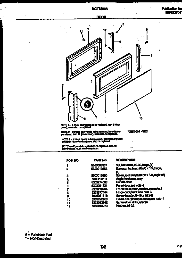 DOOR PARTS Diagram and Parts List for MCT1390A1  Frigidaire Microwave