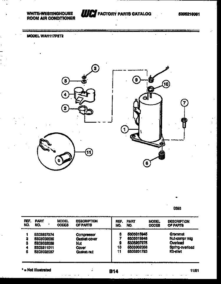 COMPRESSOR PARTS Diagram and Parts List for WAH117P2T2  Frigidaire Air Conditioner