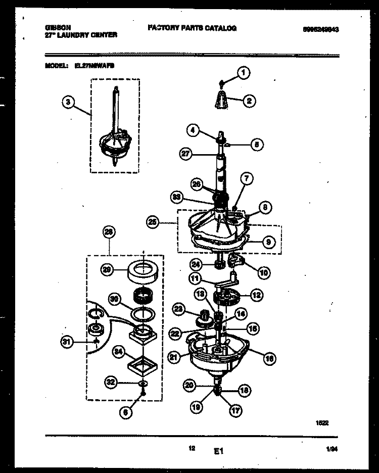 TRANSMISSION PARTS Diagram and Parts List for EL27M6WAFB  Gibson Washer Dryer Combo