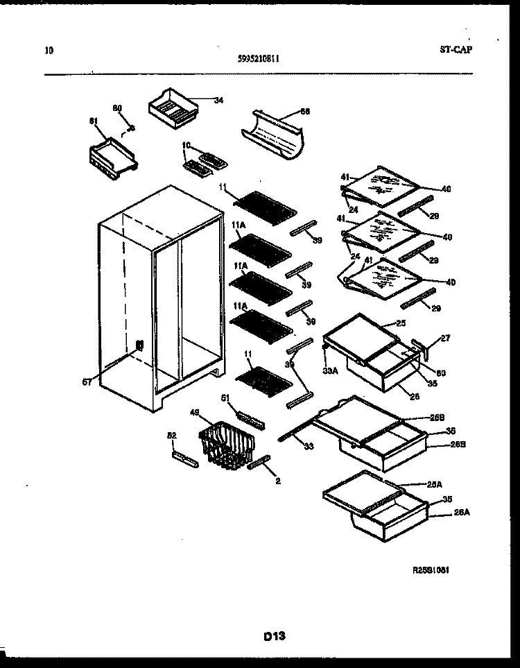 SHELVES AND SUPPORTS Diagram and Parts List for FPCE24VPL0  Frigidaire Refrigerator