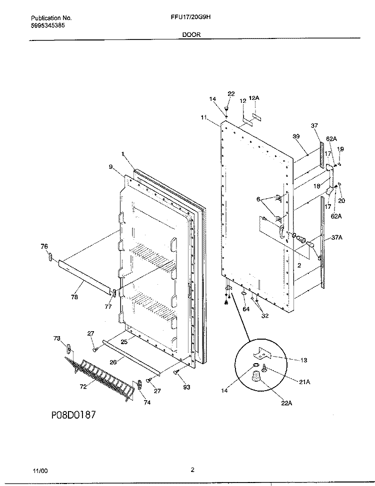 DOOR Diagram and Parts List for FFU17G9HW2  Frigidaire Freezer