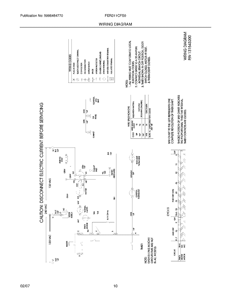 WIRING DIAGRAM Diagram and Parts List for FER311CFS0  Frigidaire Dryer