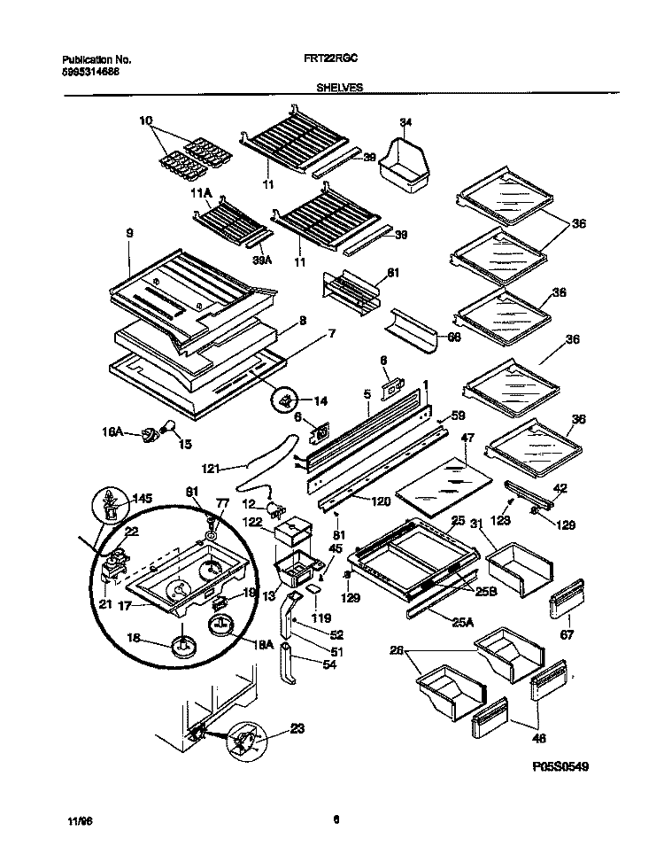 SHELVES Diagram and Parts List for FRT22RGCBB  Frigidaire Refrigerator