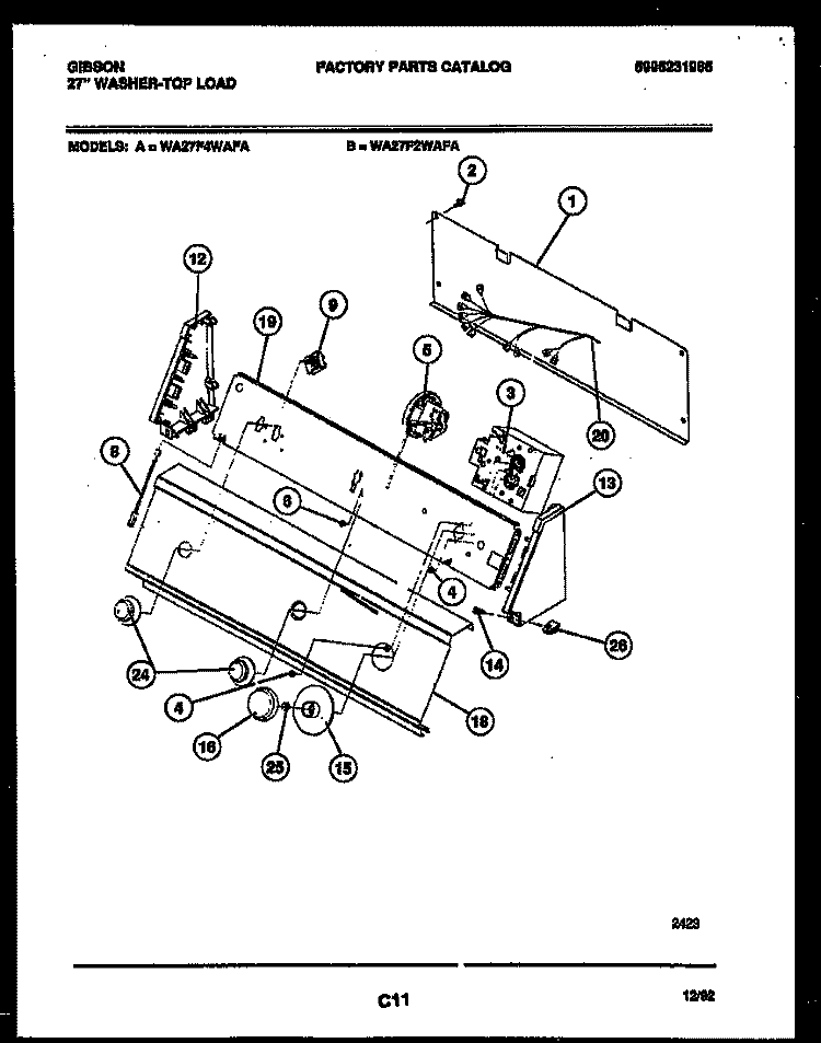 CONSOLE AND CONTROL PARTS Diagram and Parts List for WA27F2WAFA  Gibson Washer