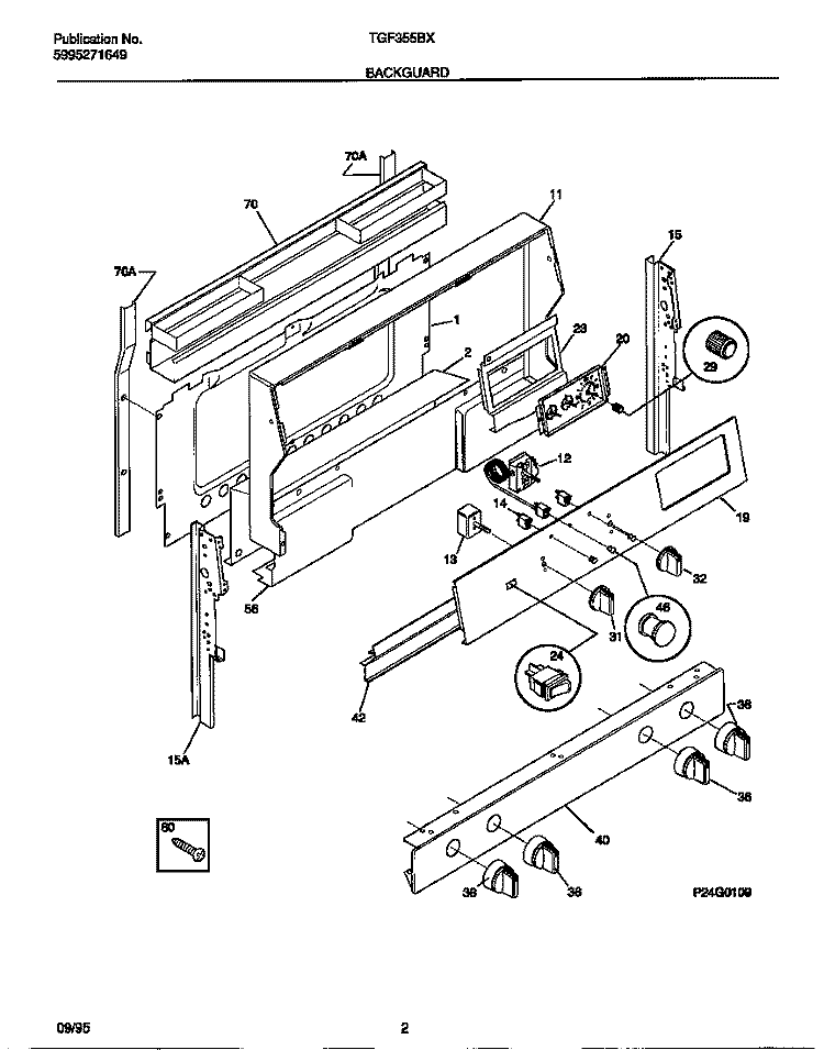 BACKGUARD Diagram and Parts List for TGF355BXDA  Tappan Range