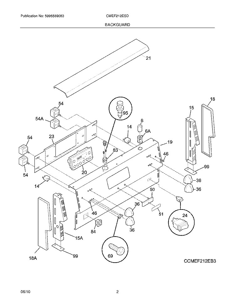 BACKGUARD Diagram and Parts List for CMEF212ESD  Uni Range