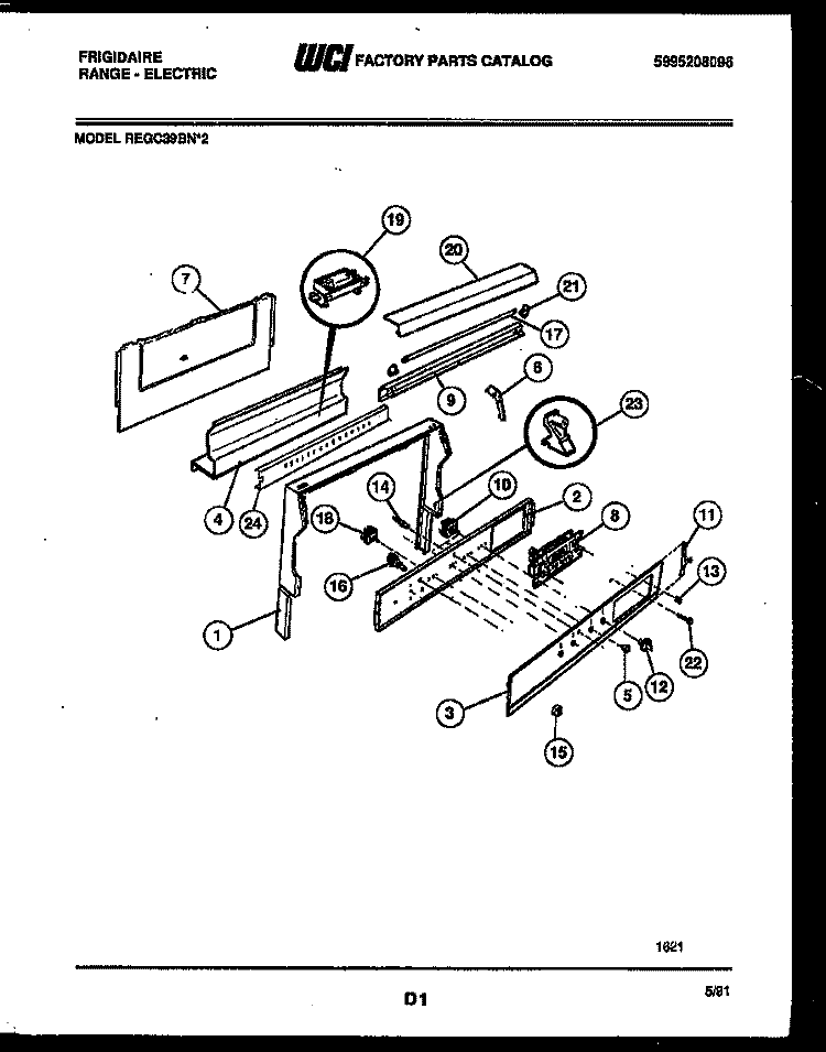 BACKGUARD Diagram and Parts List for REGC39BNW2  Frigidaire Range