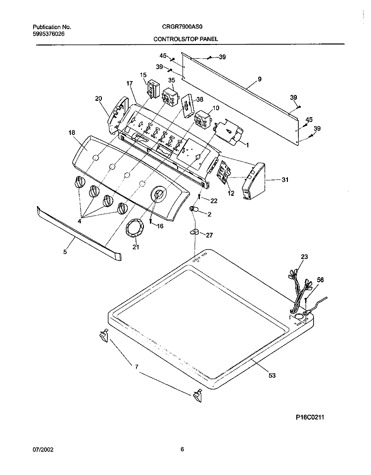 CONTROL PANEL Diagram and Parts List for CRGR7900AS0  Frigidaire Dryer