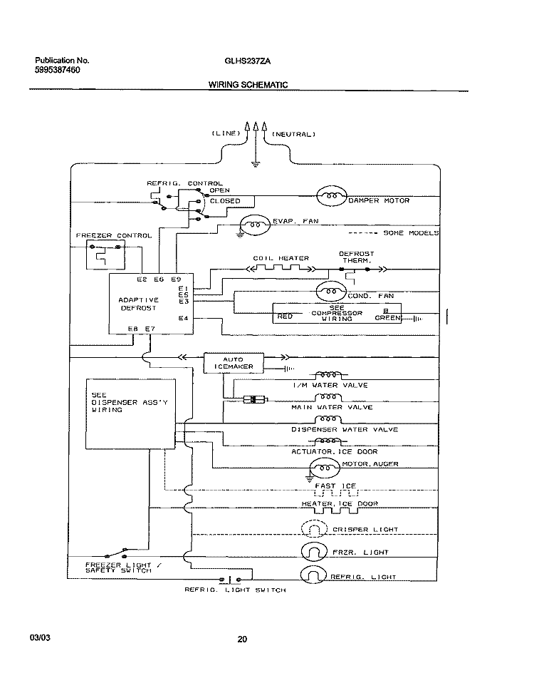 WIRING SCHEMATIC Diagram and Parts List for GLHS237ZAW6  Frigidaire Refrigerator
