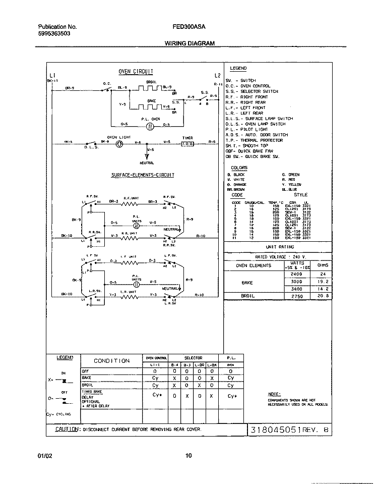 WIRING DIAGRAM Diagram and Parts List for FED300ASA  Frigidaire Range