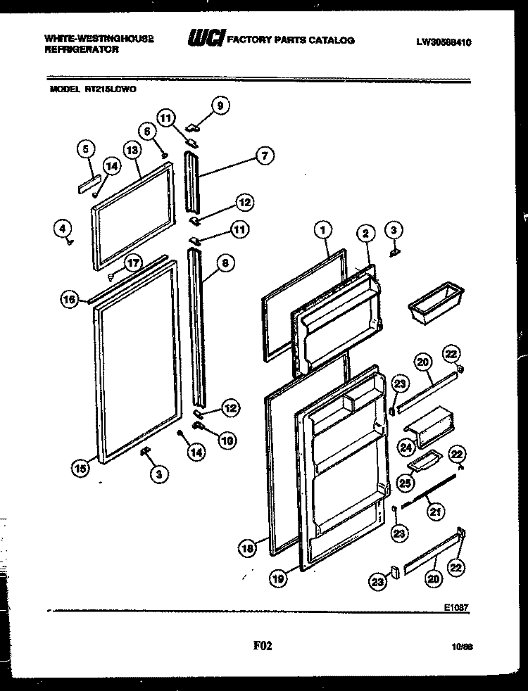 DOOR PARTS Diagram and Parts List for RT215LCD0  Frigidaire Refrigerator