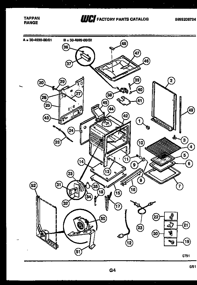BODY PARTS Diagram and Parts List for 30-4999-08-01  Tappan Range