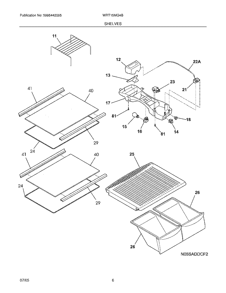 SHELVES Diagram and Parts List for WRT15MG4BQ5  Westinghouse Refrigerator