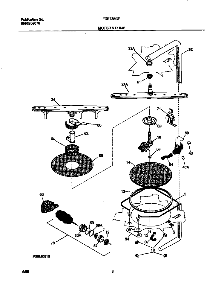 MOTOR AND PUMP Diagram and Parts List for FDB736GFR4  Frigidaire Dishwasher