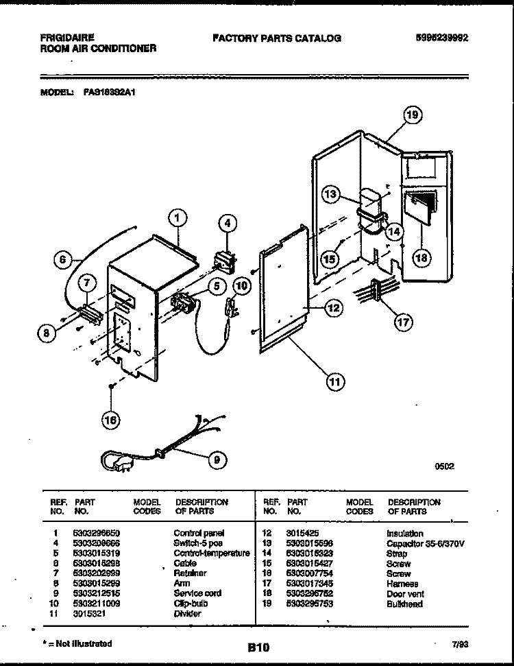 ELECTRICAL PARTS Diagram and Parts List for FAS183S2A1  Frigidaire Air Conditioner