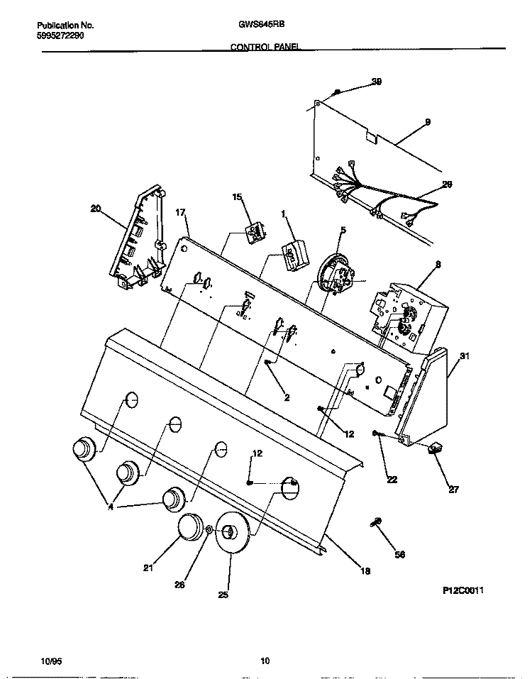 CONTROL PANEL Diagram and Parts List for GWS645RBS1  Gibson Washer
