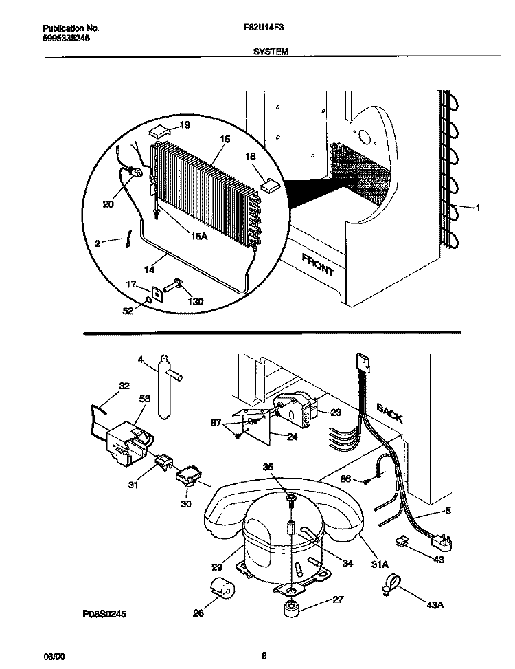SYSTEM Diagram and Parts List for F82U14F3W0  Frigidaire Freezer