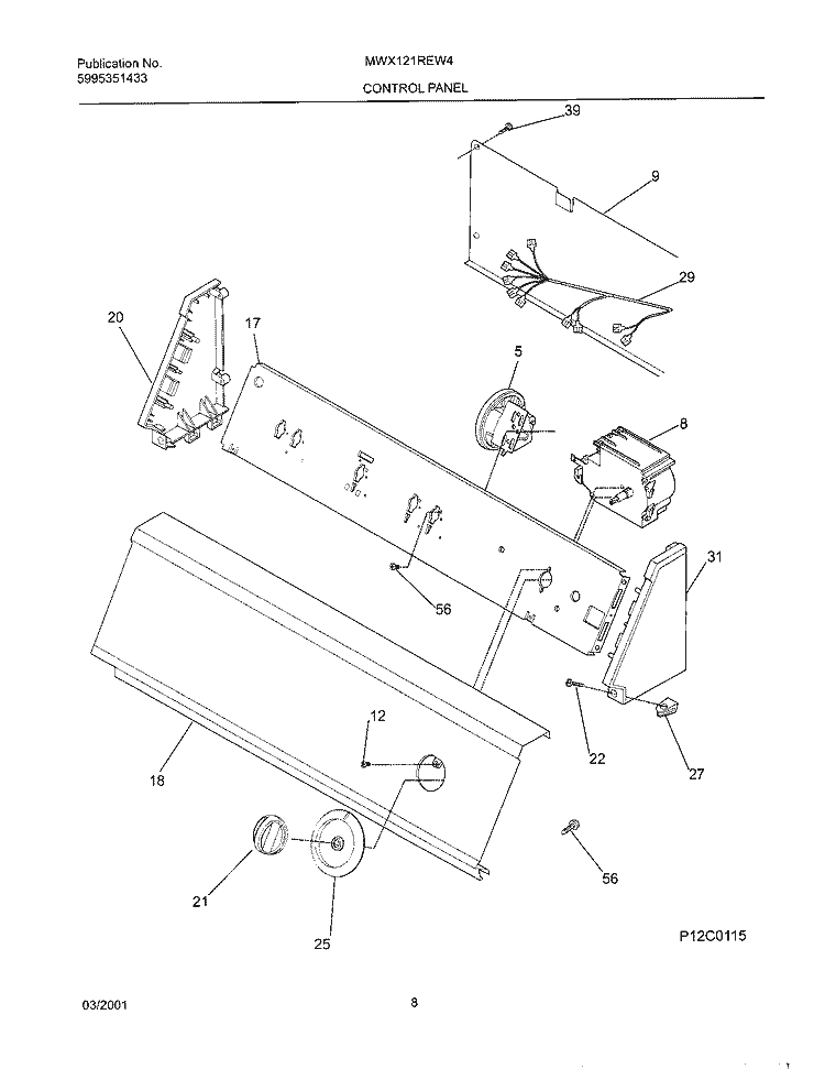 CONTROL PANEL Diagram and Parts List for MWX121REW4  Uni Washer